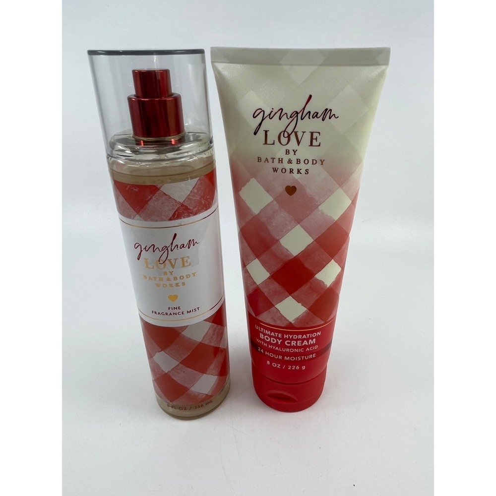 Bath & Body Works Gingham Love Fragrance Mist‎ and Body Cream Set Red White